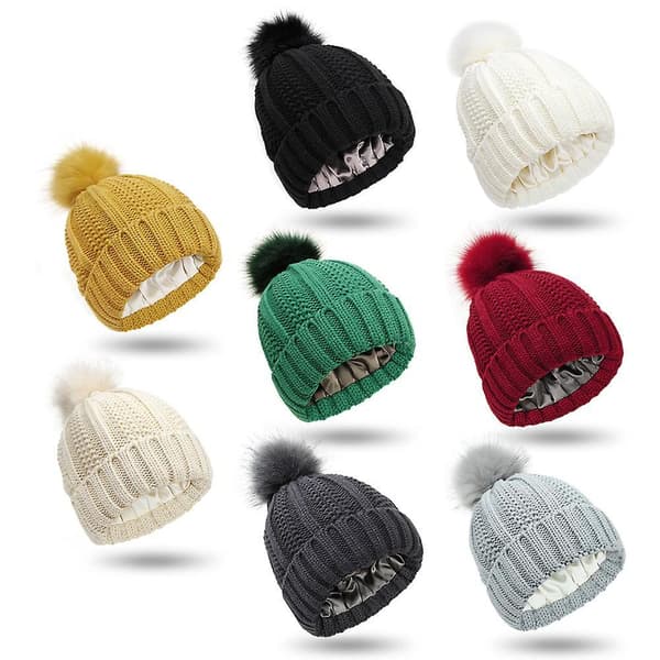 Dam Vinter Stickad Mössa Hög Elastisk Andningsbar Ullmössa Stilren Casual Termisk Stickad Mössa 6 Beige