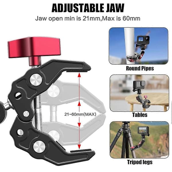Multifunksjonell kamerafeste for 1,75 -2\" veltebur, 360° rotasjonsadapter, terreng actionkamerafeste for GoPro Black