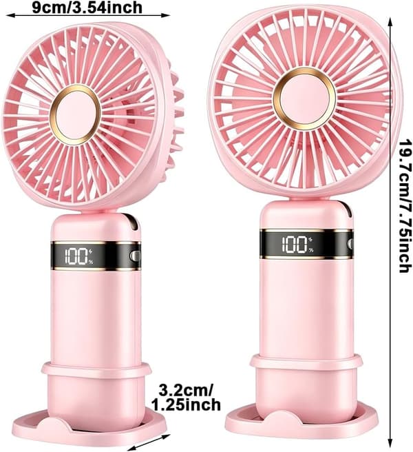 Bærbar ventilator, mini USB genopladelig ventilator med dobbelt anvendelse (hånd/bord) (Pink)
