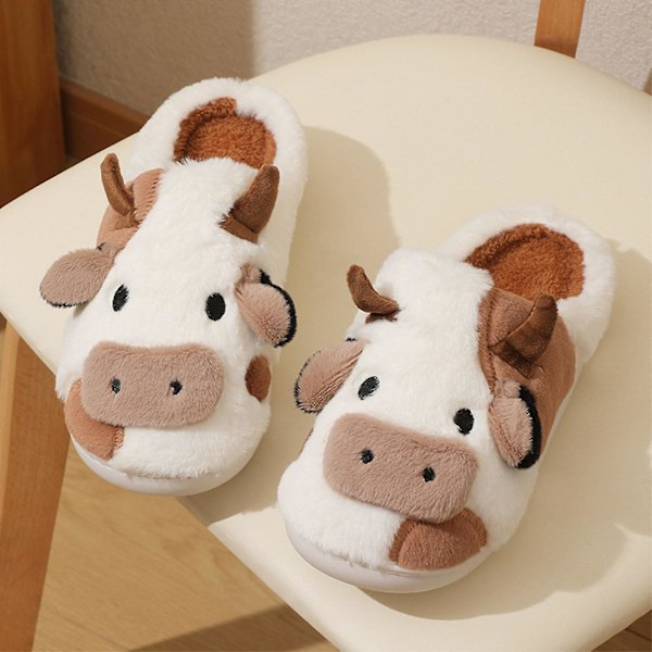 Winter Padded Cute Cow Home Cotton Slippers Men And Women Warm Thickened Indoor Non-Slip Couple Cotton Shoes