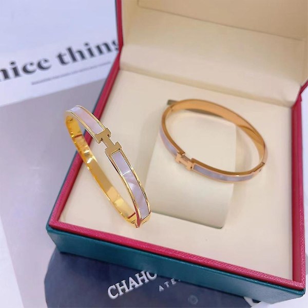 Titanstål H bokstaven Armband Mode Shell Light Luxury Wrist Chain Smycken Rose Gold