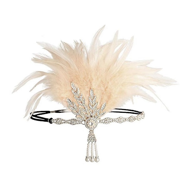 Art Deco Flapper Leaf Wedding Bridal Tiara Pearl Headpiece  With Feathers