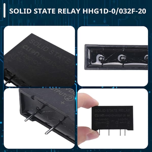 4X Indgang 3-32V DC Udgang 4A 200V DC 4 Pin PCB Solid State Relæ HHG1D-0/032F-20 Black