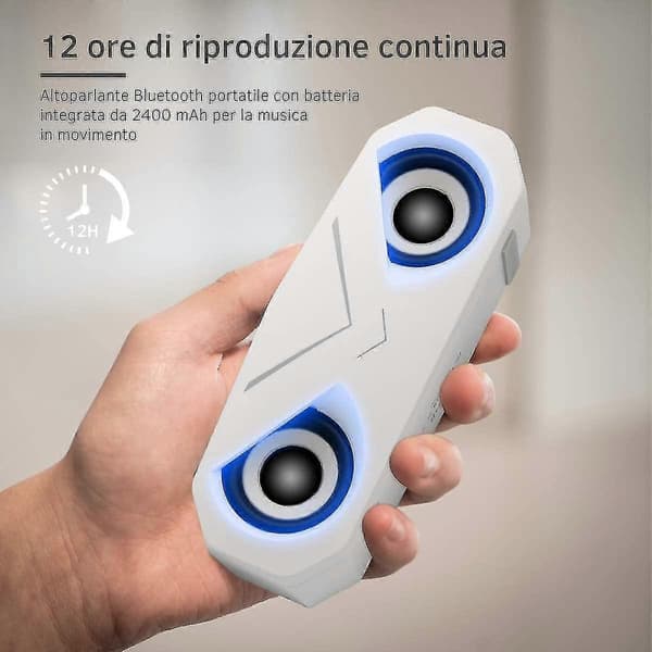 2000mAh trådlös Bluetooth 5.0-högtalare med djup bas, LED-ljus, AUX och TF-subwoofer (vit)