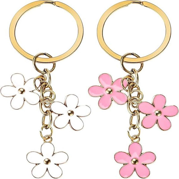 2 st Blomnyckelringar Rosa och Vit