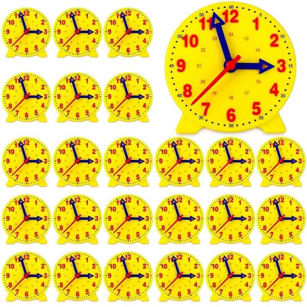 24-piece Kids Clock Set, 4-inch Mini Clocks with Gears for Time Telling, Math Development, Yellow Classroom Supplies