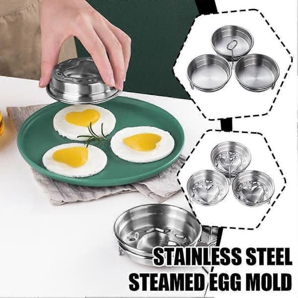 Eggdamper i rustfritt stål, barnefrokostform, verktøy for posjert egg, hjerteformet eggdamper, kjøkken og husholdning Circle/1pcs