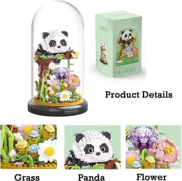 Panda Buket byggesæt, blomster-, dyre- og plantedekorationer
