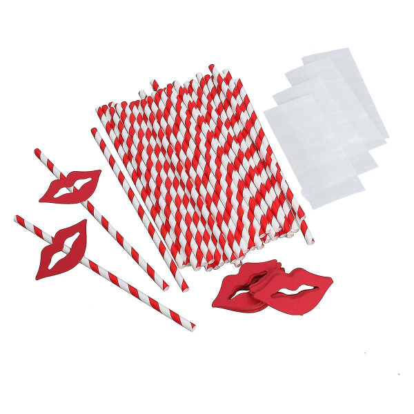 50 kpl Punaiset huulet ja paperipillit Koristeelliset cocktailpillit valmistujaisjuhliin