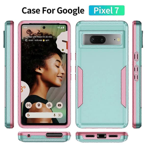 Google Pixel 7 5G-deksel - Fallbeskyttelse i militærklasse, PC- og TPU-telefondeksel i grønt Multicolor Green Pink