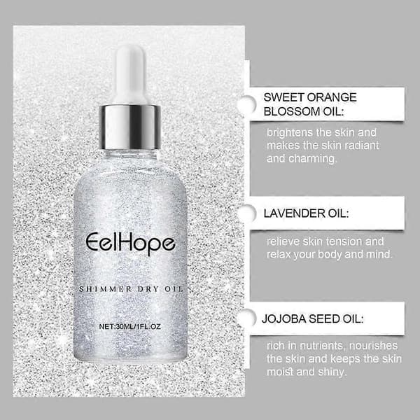 Kropsglimmerolie, Kropsshimmer, Shimmer Tørolie, Glødende Kropsshimmer Tørolie, Hurtigtørrende Ikke-klæbende Hårglimmerspray Silver