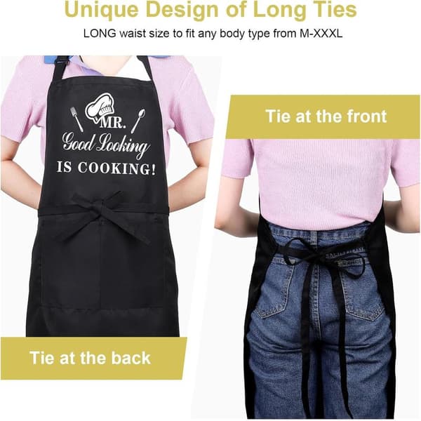 Funny Aprons for Men, MR Good Looking is Cooking, Professional Kitchen Apron Chef Man Bib Aprons with Double Pockets Adjustable