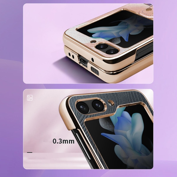 For Samsung Galaxy Z Flip 5-deksel med ringholder Støtsikkert beskyttelsesdeksel i PU-skinn Galaxy Z Flip 5 stk. støtfanger telefonveske Silber