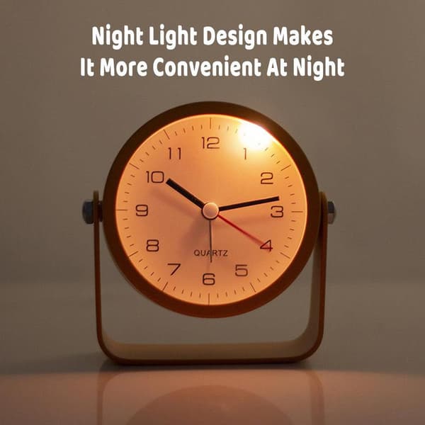 Silent Reversible Small Desk Alarm Clock with Night Light Battery Operated Durable