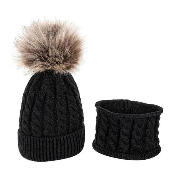 Mössor för pojkar och flickor, stickad mössa Black