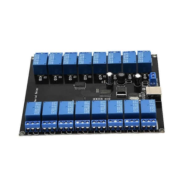 DC 7V-38V USB seriel relæmodul 16-kanals USB-strømforsyning udviklingskort relæmodul til smart hjem