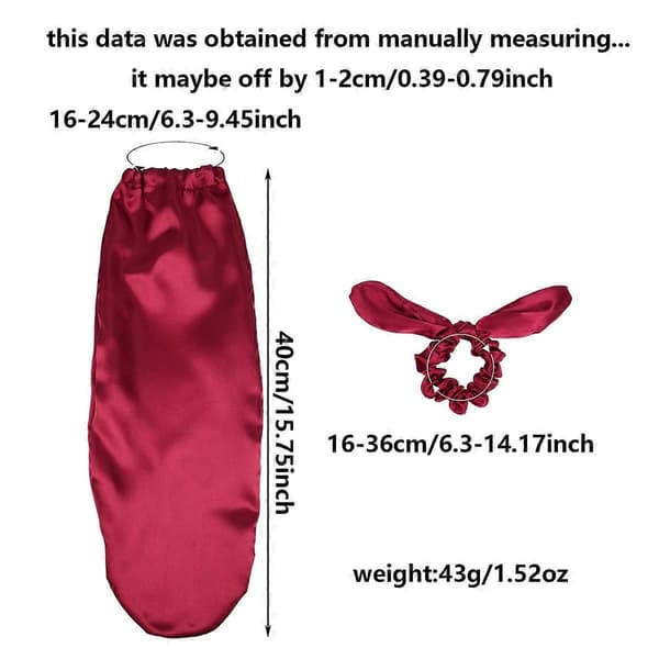 Silkepanser for soving og silkescrunchies 2-i-1, 100 % silkehårstrikk for langt hår med justerbart elastisk bånd Wine Red