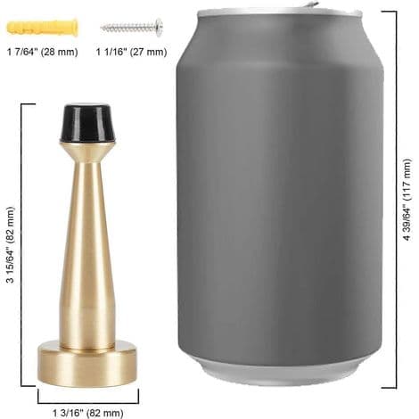 Robust dørstopper i massiv messing med gummiknopper, 8 cm