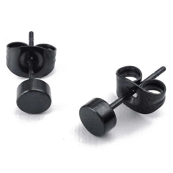 3 mm pyöreät korvanapit, 2 kpl (1 pari) - ruostumaton teräs - miehille - väri musta - pussilla Black