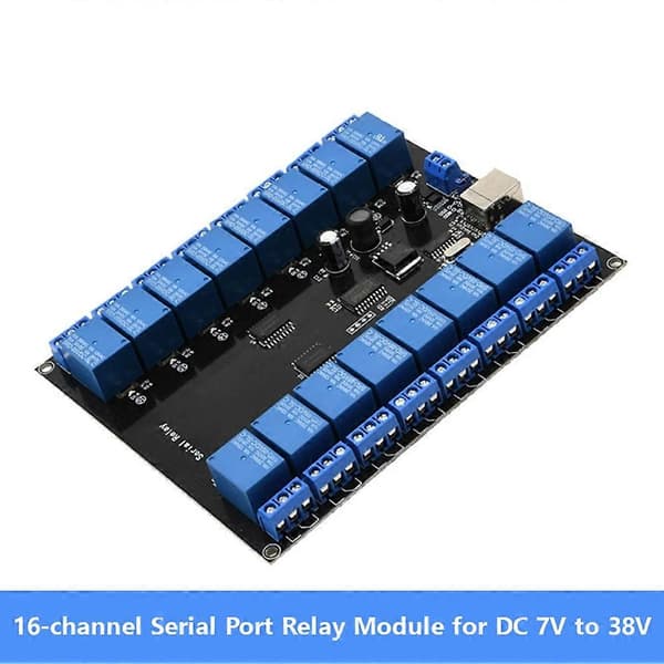 DC 7V-38V USB seriel relæmodul 16-kanals USB-strømforsyning udviklingskort relæmodul til smart hjem