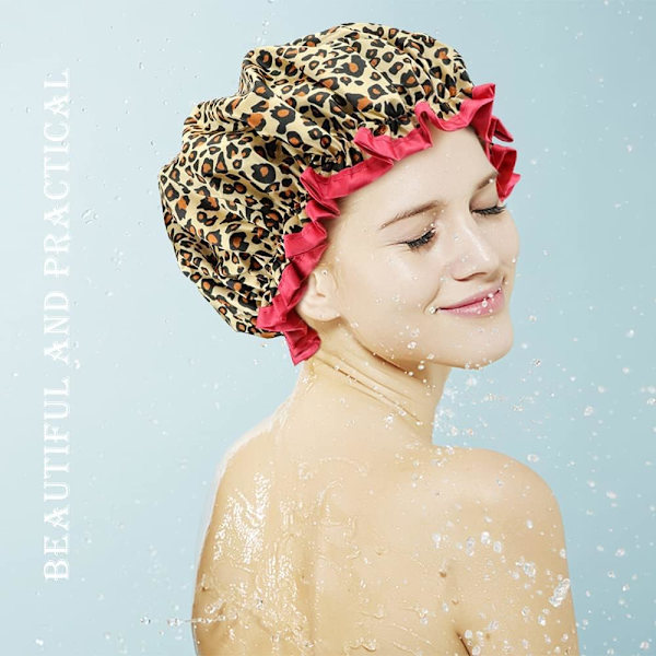 Hårhætte til at sove i, nattesovehætte brusebadshætte til kvinder piger, hårpleje sovehovedbeklædning elastisk hat hårhættehætter (leopard)