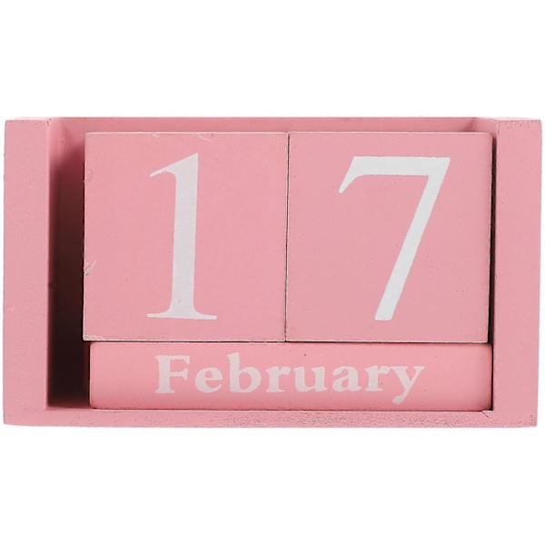 Never Ending Wooden Date Calendar Creative Desk Decoration Wood Blocks for Home and Office (Pink)