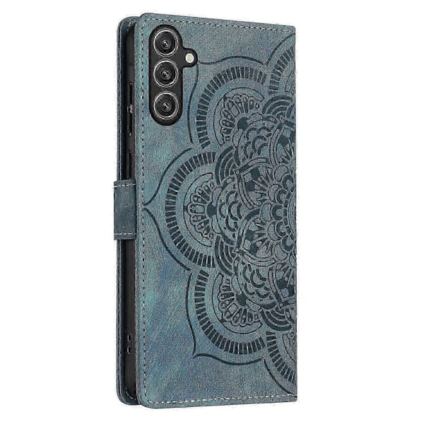 Mandala Emed Retro Frostat Läderfodral för Telefon Blue For Samsung Galaxy S24 FE 5G