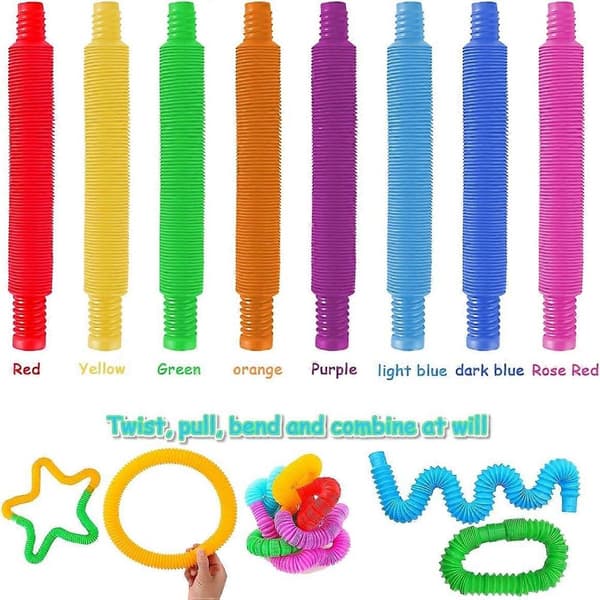 8 stk. Mini Pop Tubes Sensorisk Legetøj Pop Tubes Sensorisk Legetøj Farverige Strækrør Sensorisk Legetøj Fidget Legetøj Sæt til Børn Stress og Angstlindring