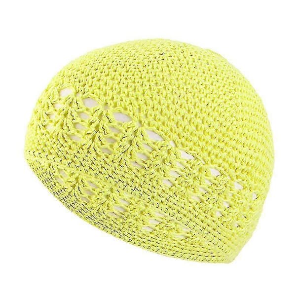 Håndlavet Hæklet Bomulds Hue Vinter Varm Unisex Hat med Hvedesting Design fluorescent yellow