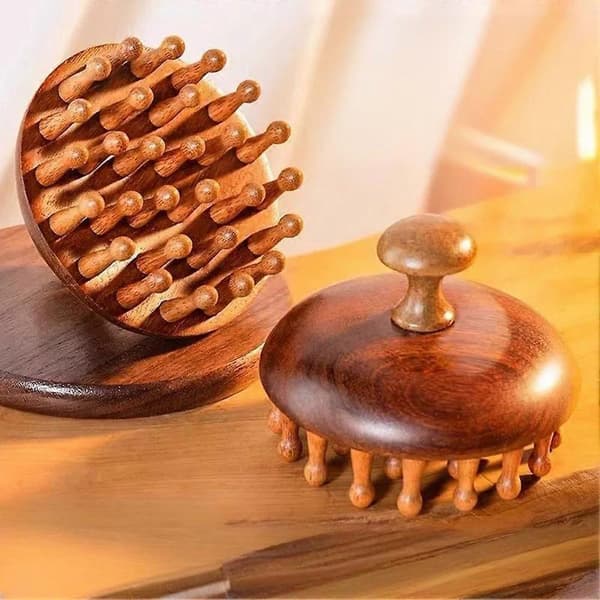 Multifunktionel træterapi massage, hovedbundsmassage naturligt sandeltræ
