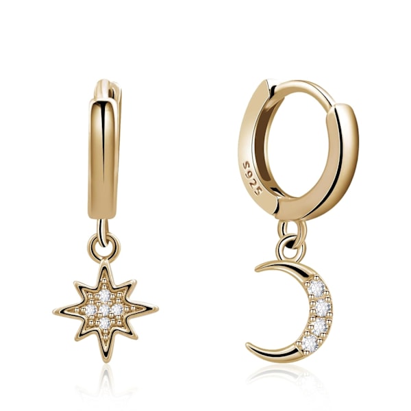 Gold Moon and Star Earrings Earrings 925 Sterling Silver Earrings Handmade Drop Dangle Earrings for Women Girls