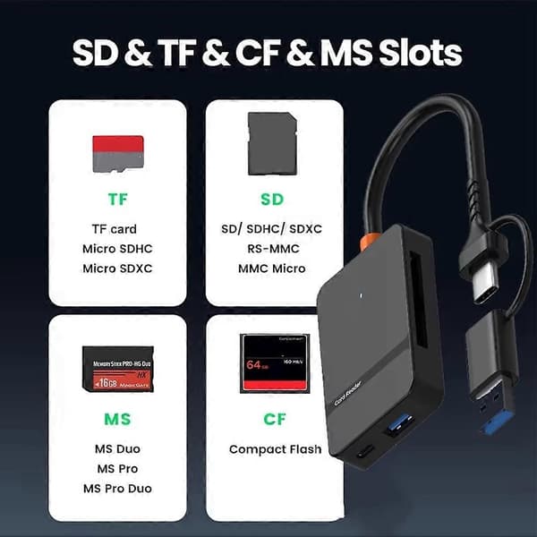 USB 3.0 kortläsare SD Micro-SD TF CF MS Compact Flash-kortadapter för bärbar dator PC Multi-kortläsare 8 i 1 kortläsare Noir