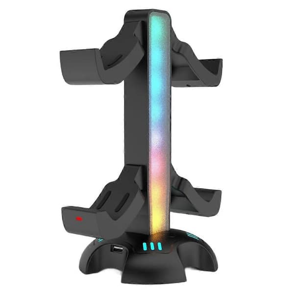 Multifunktionel opladningsstander til PS5 Dualsense-controller med justerbar RGB-belysning og dobbelt opladningsfunktion Black