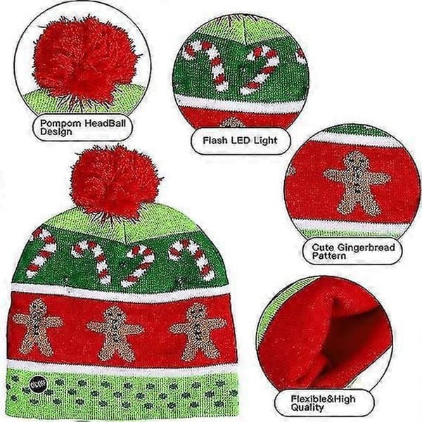 2-pack Julhatt med LED-ljus, Varm Vintermössa, LED Julstickad Mössa Dekorativa Horn Stickad Mössa Vintermössa Varm Mössa B