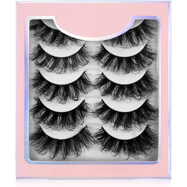 Multi-lags False Eyelashes 5 Par Dramatiske 20 mm Faux Mink Lashes Pakke Wispy Lange Tykke Høje Krydsede Volumen Fluffy