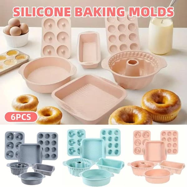 6 stk. silikon bakeformsett, non-stick cupcake kakeverktøy, gjenbrukbart, grønt