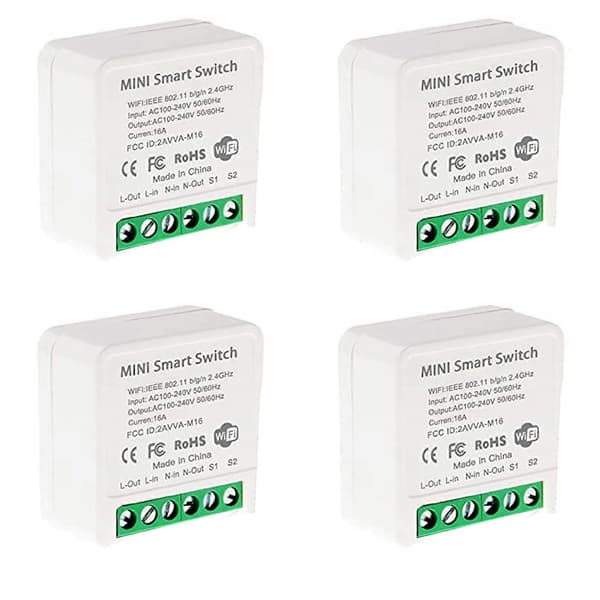 4X Mini Smart WiFi Relébryter, DIY Timer Lysbrytermodul Smart Life/Tuya-applikasjon, Trådløs Fjernkontroll