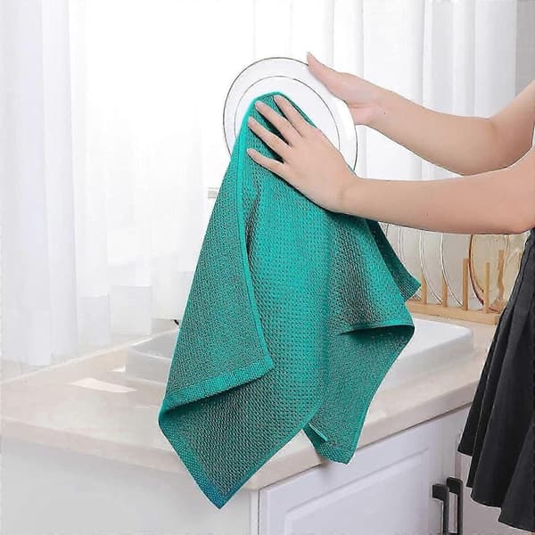 Sæt med 6 bløde og absorberende køkkenhåndklæder, holdbare rengøringsklude til hverdagsbrug Blue-green 34*73cm