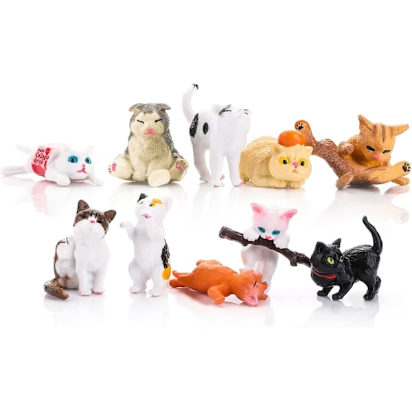 10PCS Mini Cat Figures Realistic Kitten Playset Kitty Landscape Decorations Cake Toppers Animal Statues Ornaments for Home Decor Party Favor