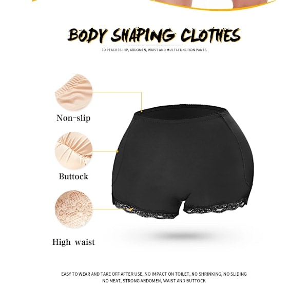 Vatteret numseløfter Korrigerende undertrøje Butt Enhancer Body Shaper Formende rem Fake Hip Shapewear Undertrøje Push Up Trusser Sort Sort M M