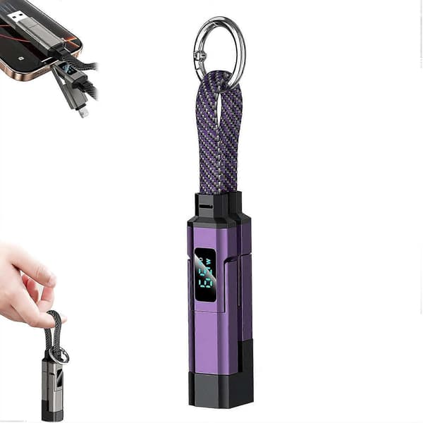 4-in-1 USB C -avaimenperälatauskaapeli, 65 W pikalatauksen datakaapeli kaulanauhalla, sopii Light-ning Type-C USB-A USB-C -liitäntöihin Purple