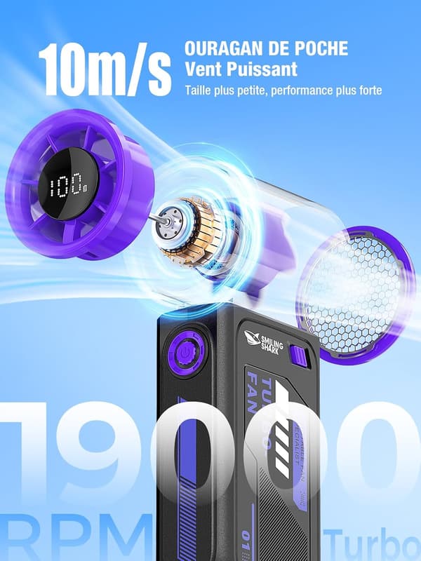 Bærbar turboventilator, vindhastighed 10 m/s