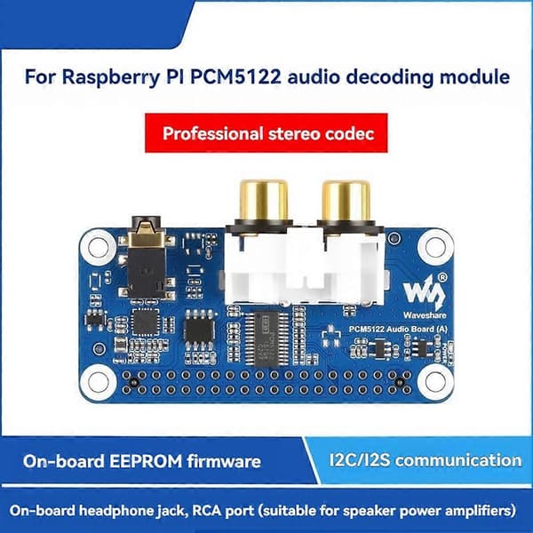 Waveshare for Raspberry Pi PCM5122 lydkort I2S DAC HIFI lydkort lydutvidelseskort EEPROM fastvare for PI5/PI4/Zero Bleu