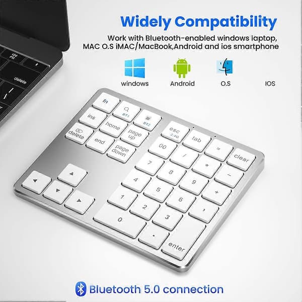 2.4G Bluetooth Nummertastatur Ultratynd Trådløs Numpad USB Genopladelig Numerisk Tastatur til iOS Android Windows White