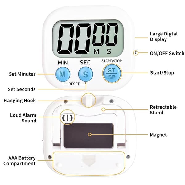 2 stk Mitlker Timer for barn, digital kjøkkentimer, magnetisk bakside, høy lyd, stativ for matlaging, klasserom, bad, lærere, barn