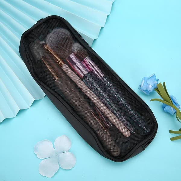 Portable Makeup Brush Bag Nylon Zipper Cosmetic Bag Black
