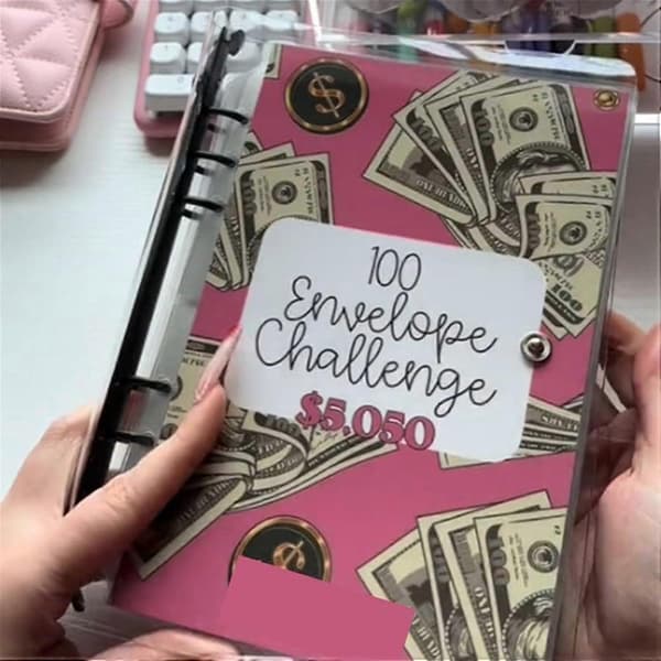 100 Konvolutter A5 Pengebesparende Budget Binder, Sparemåls Binder med Kontantkonvolutter, Budgettering, Pengebesparende Bog Style A