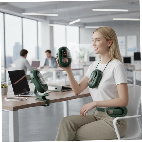 Mini håndfri bærbar ventilator med 5 hastigheder og digitalt display, USB-C