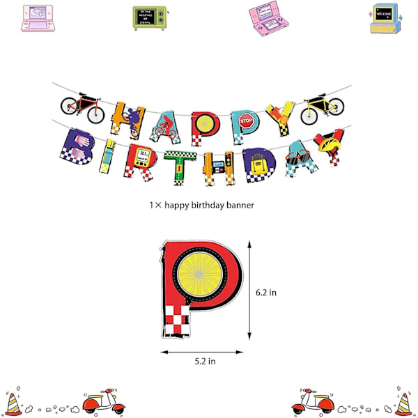 Babycykelfødselsdagsfestpynt - Cykelfødselsdagsbanner, Cake Cupcake Toppers, Balloner til Sportsfans, Drenge, Cykelfødselsdagsfester