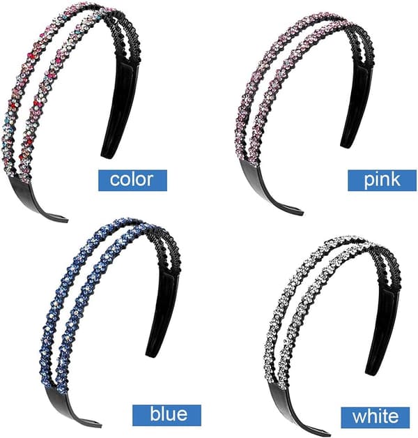 Modehårband, 4-pack Strass Hårband Dubbla Kristall Sida Hårband med Tänder Hårband Elegant Hår